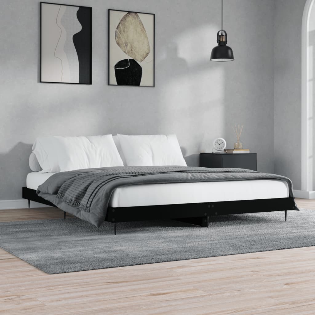 fekete szerelt fa ágykeret 200 x 200 cm