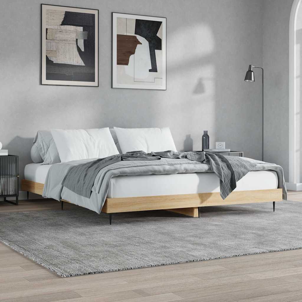 sonoma tölgyszínű szerelt fa ágykeret matrac nélkül 200x200 cm