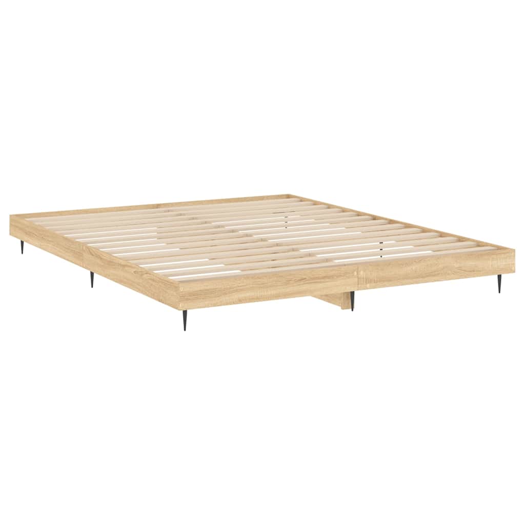 sonoma tölgyszínű szerelt fa ágykeret matrac nélkül 200x200 cm