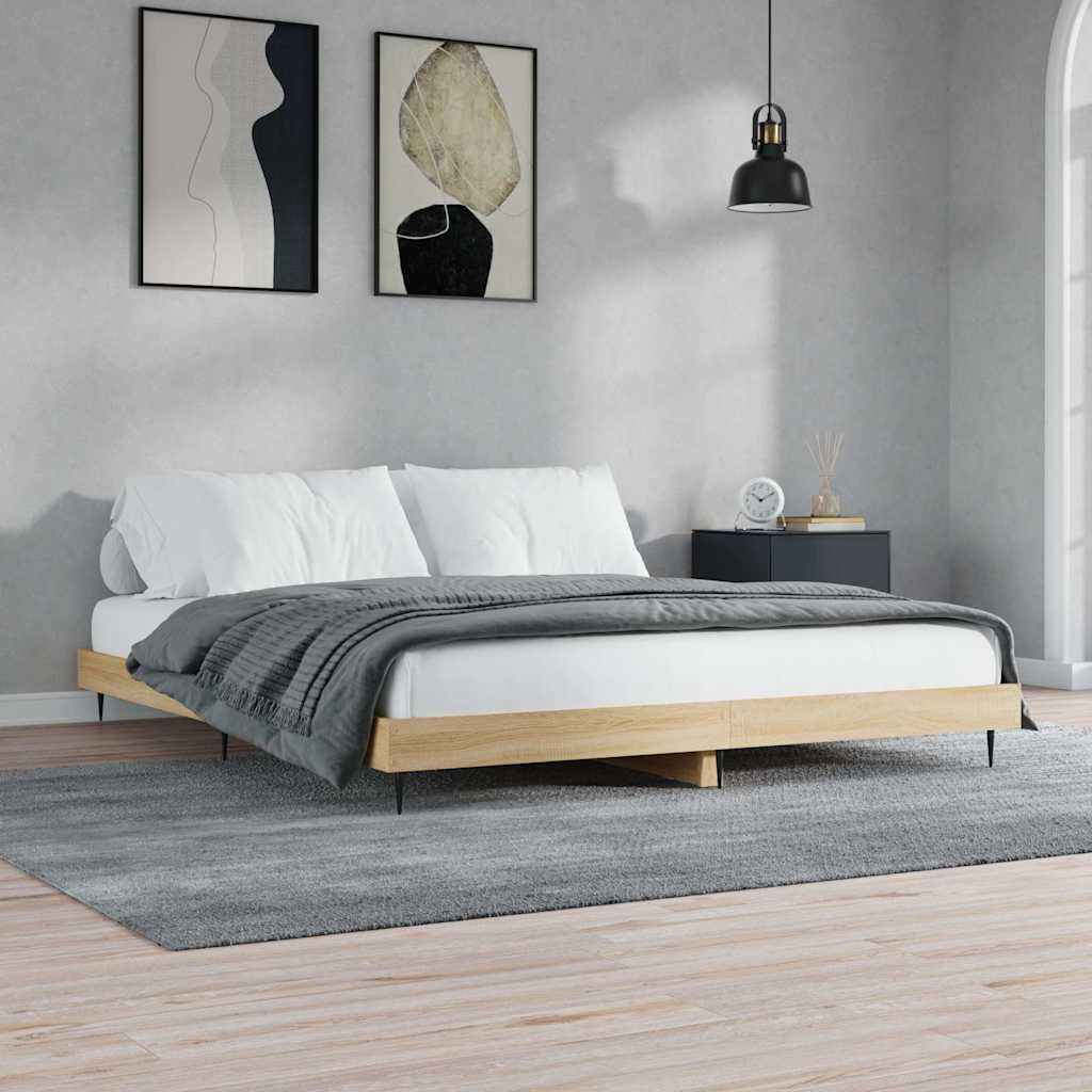 sonoma tölgyszínű szerelt fa ágykeret matrac nélkül 200x200 cm