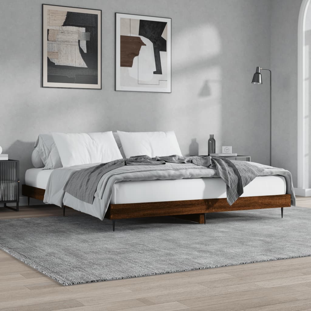 barna tölgy színű szerelt fa ágykeret matrac nélkül 200x200 cm