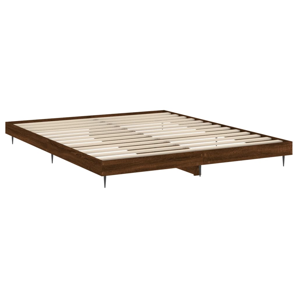 barna tölgy színű szerelt fa ágykeret matrac nélkül 200x200 cm