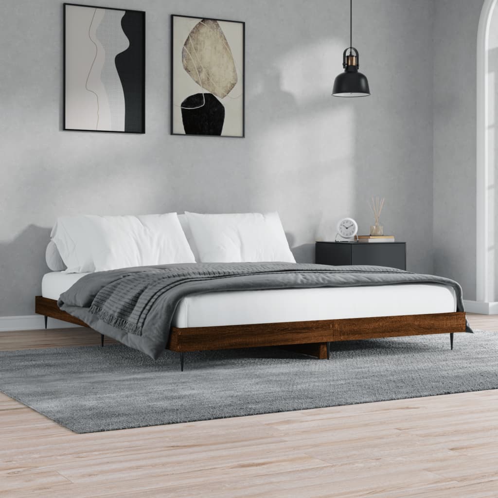 barna tölgy színű szerelt fa ágykeret matrac nélkül 200x200 cm