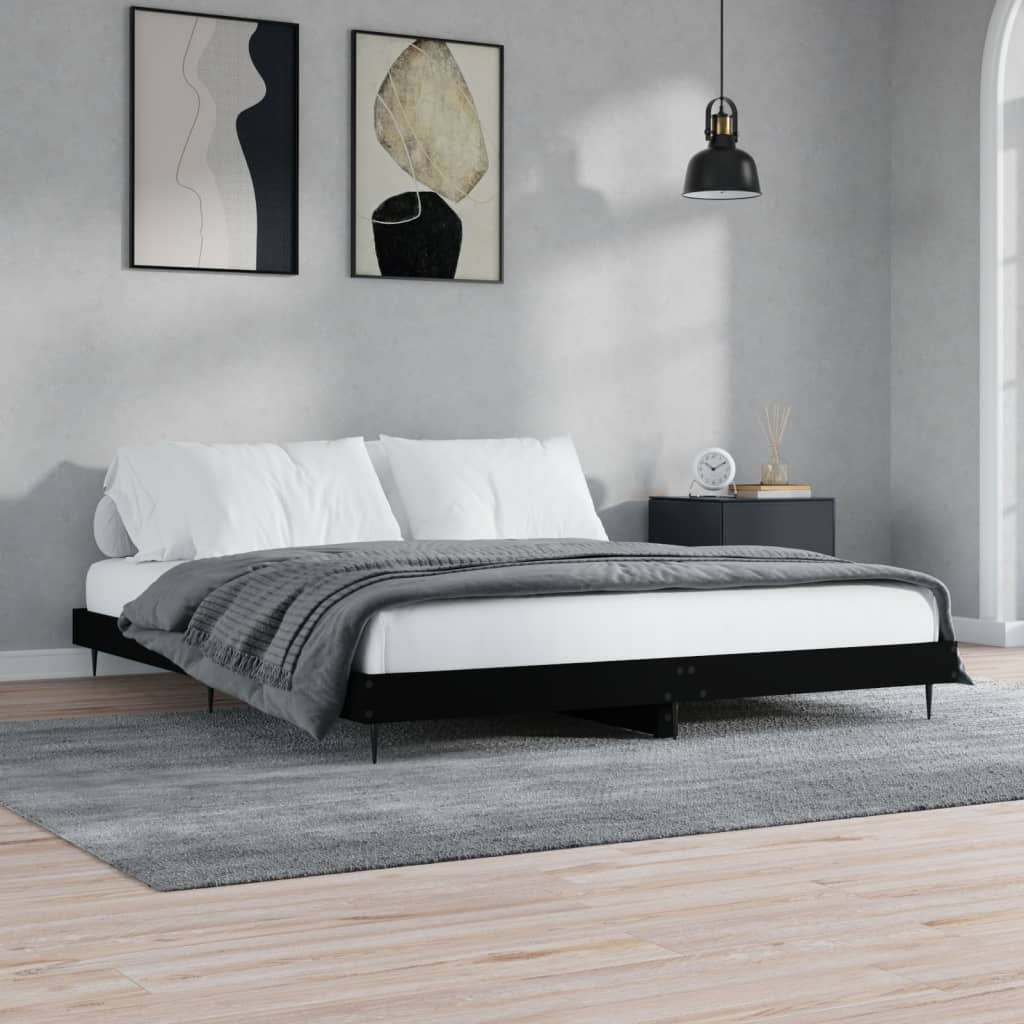 fekete szerelt fa ágykeret matrac nélkül 180 x 200 cm