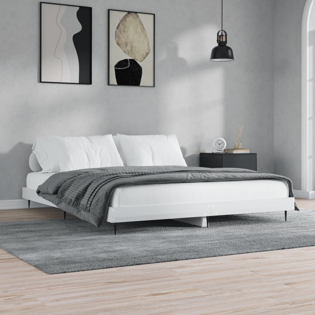 magasfényű fehér szerelt fa ágykeret 180 x 200 cm