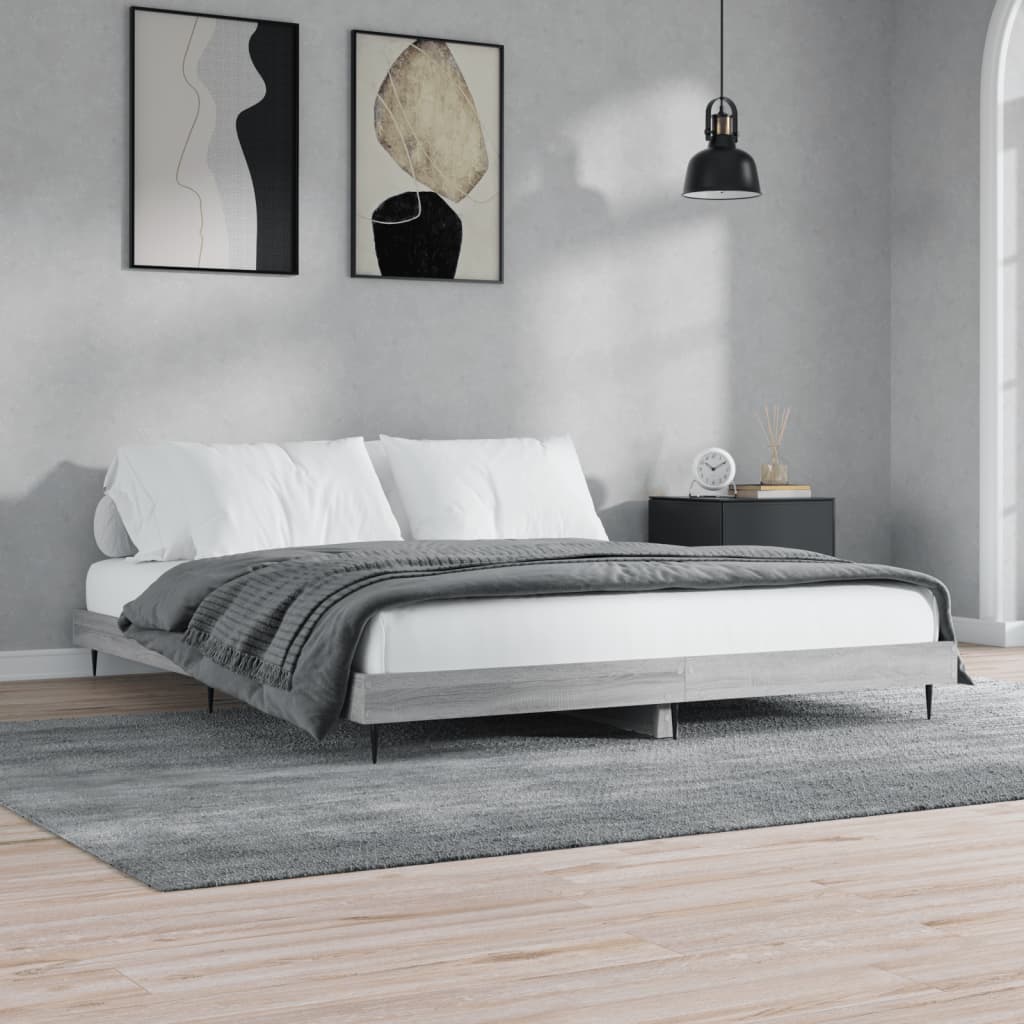 szürke sonoma színű szerelt fa ágykeret matrac nélkül 160x200cm