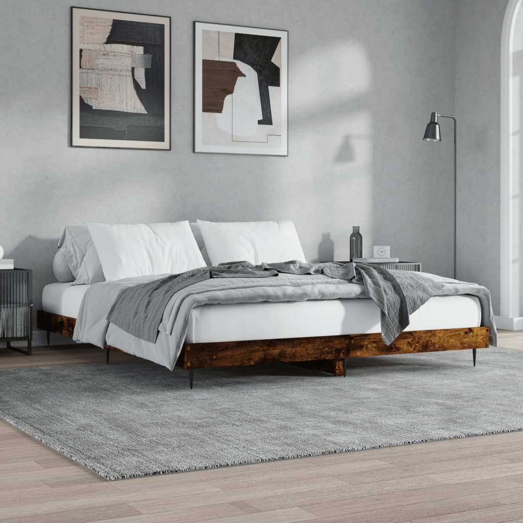füstös tölgy színű szerelt fa ágykeret matrac nélkül 150x200 cm