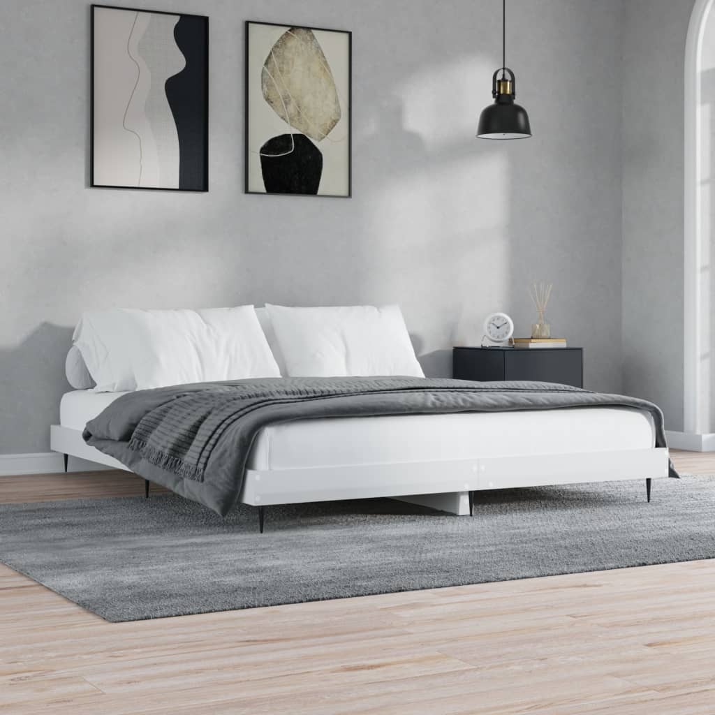 magasfényű fehér szerelt fa ágykeret 120 x 200 cm