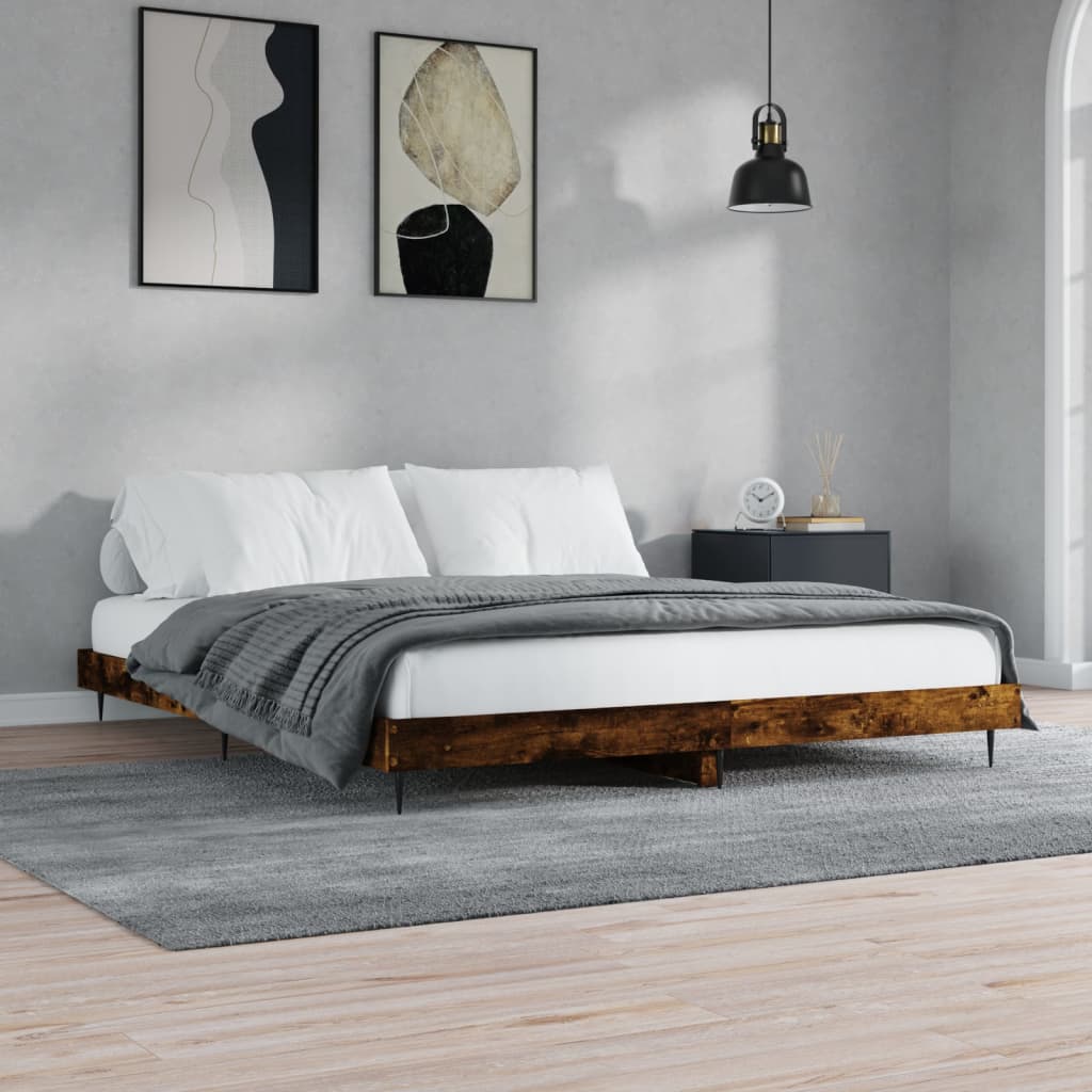 füstös tölgy színű szerelt fa ágykeret matrac nélkül 120x200 cm