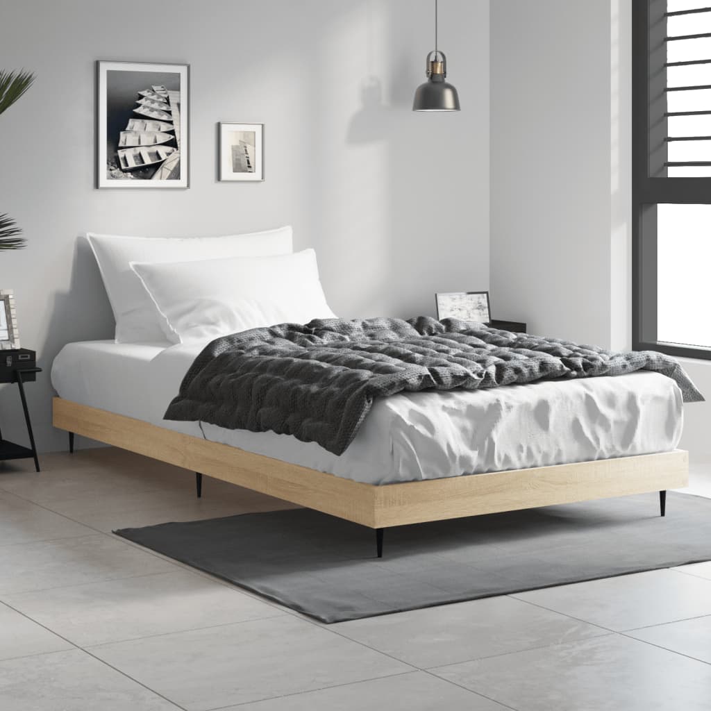 sonoma tölgy színű szerelt fa ágykeret matrac nélkül 100x200 cm