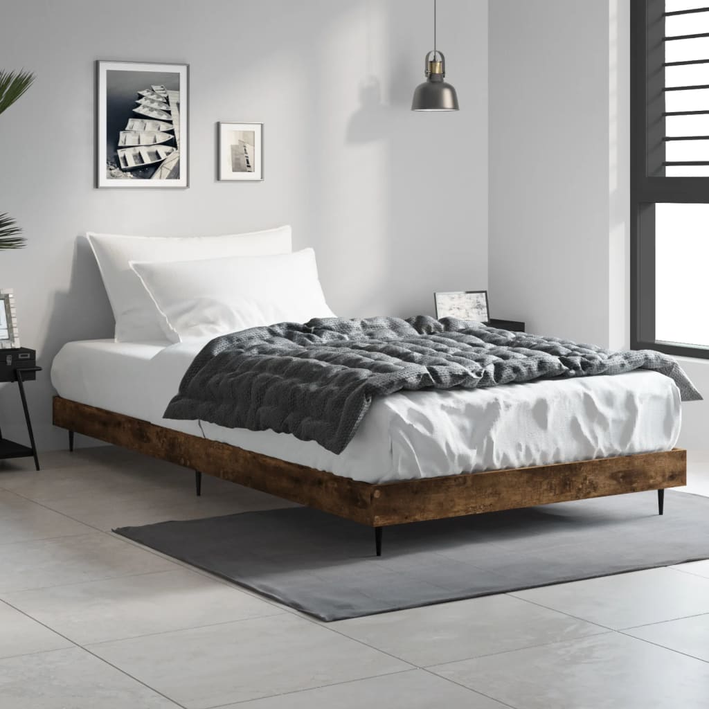 füstös tölgy színű szerelt fa ágykeret matrac nélkül 100x200 cm