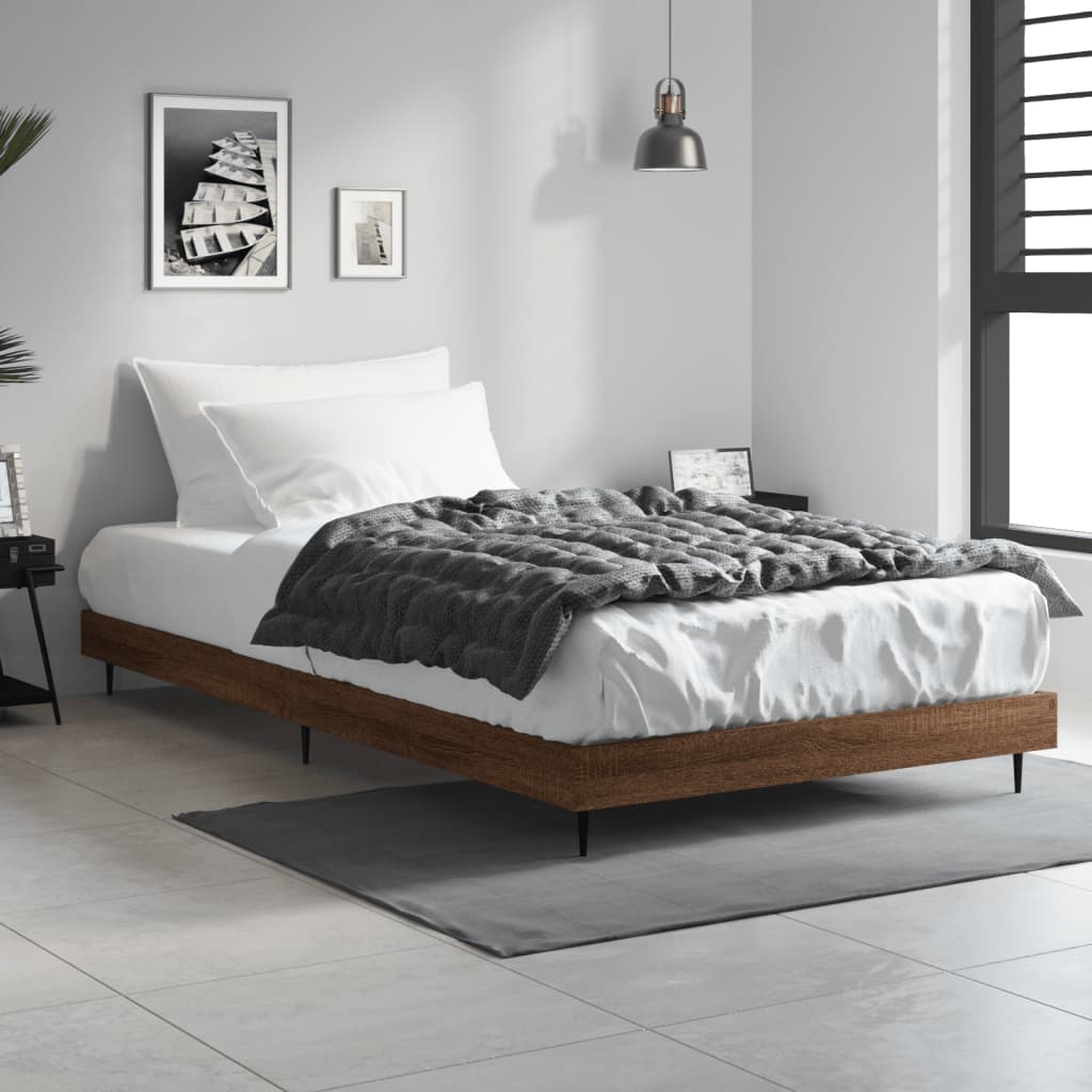 barna tölgy színű szerelt fa ágykeret matrac nélkül 100x200 cm