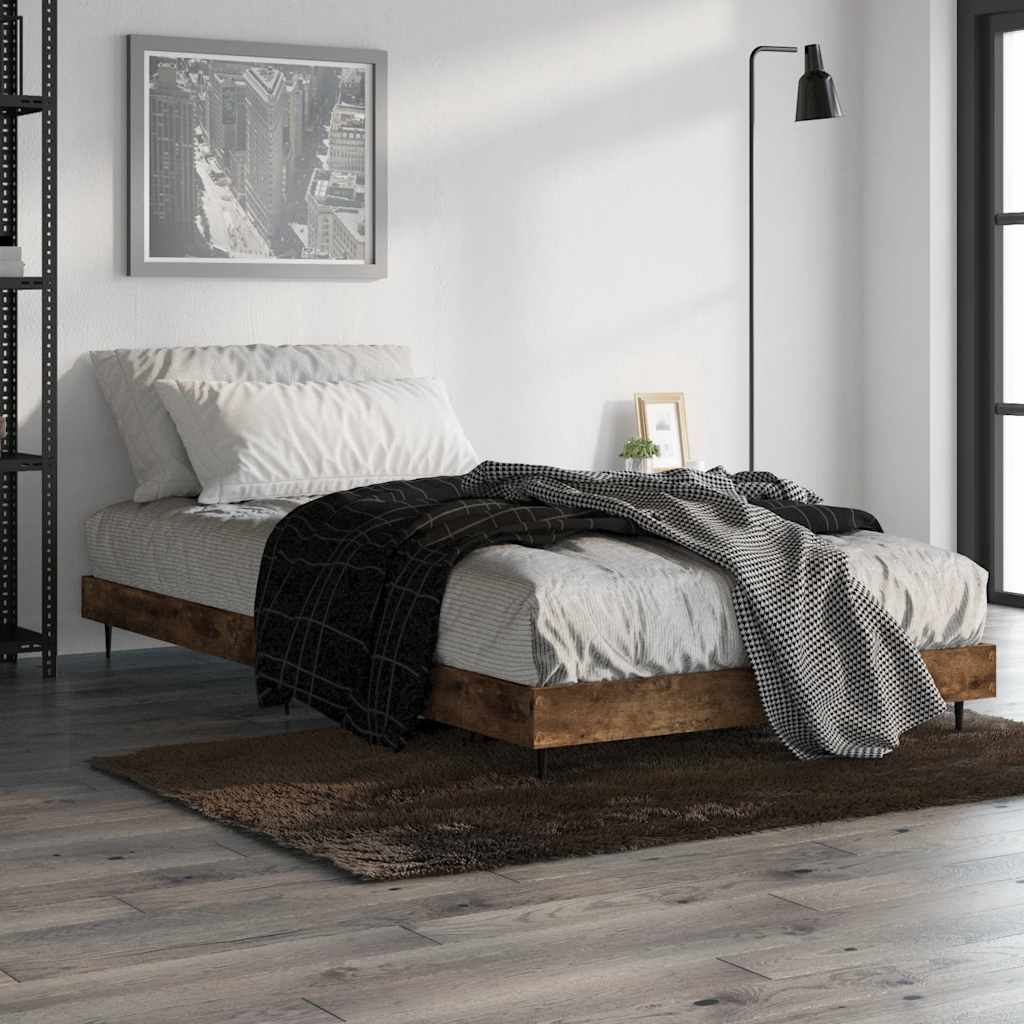 füstös tölgy színű szerelt fa ágykeret matrac nélkül 90x200 cm