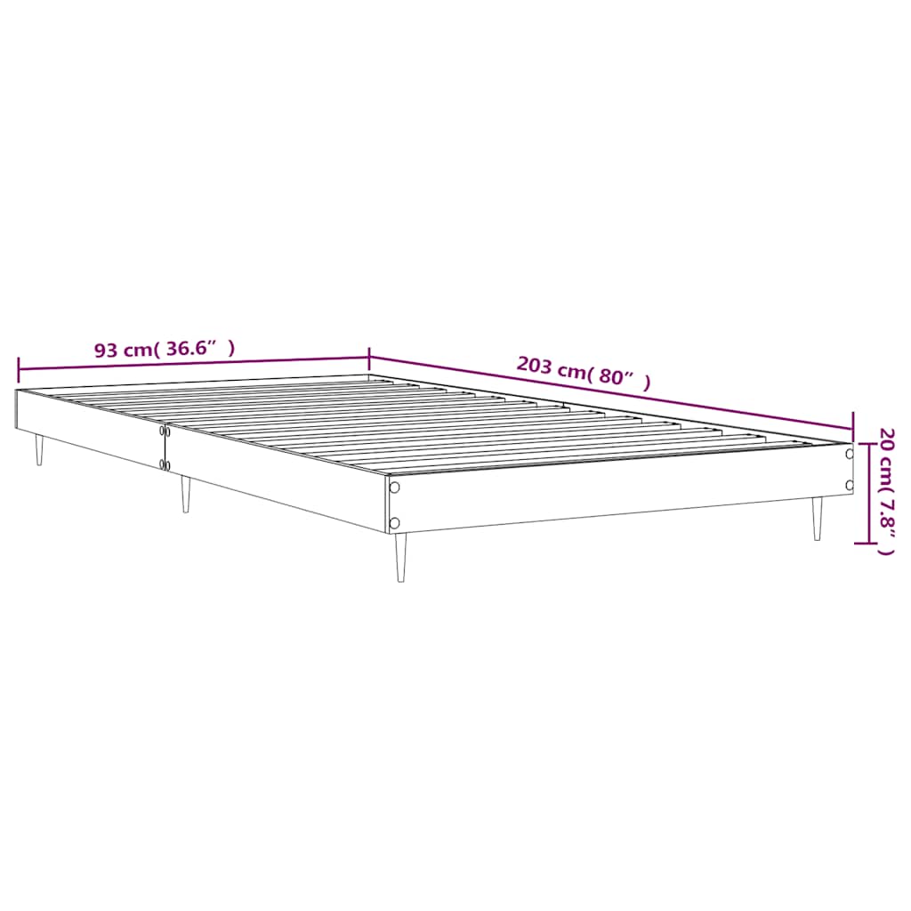 füstös tölgy színű szerelt fa ágykeret matrac nélkül 90x200 cm