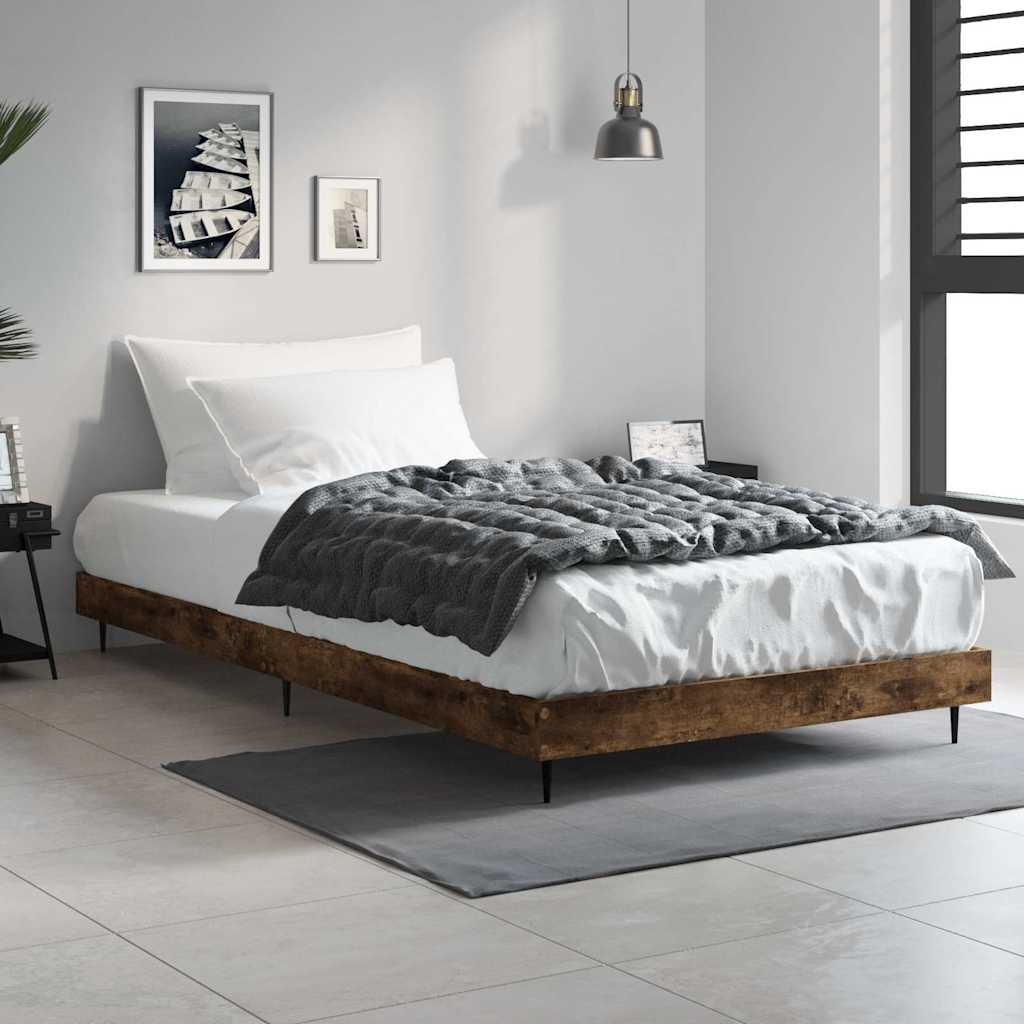 füstös tölgy színű szerelt fa ágykeret matrac nélkül 90x200 cm