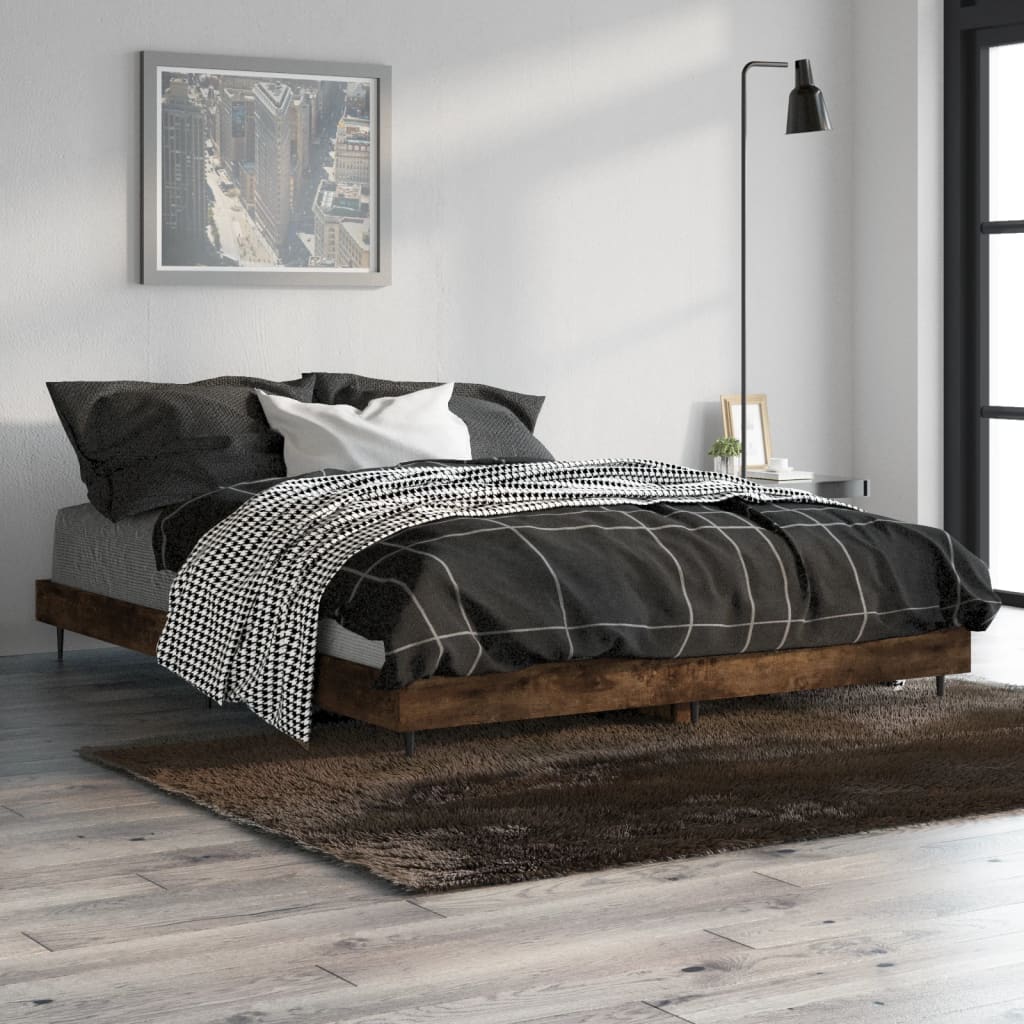 füstös tölgy színű szerelt fa ágykeret matrac nélkül 140x190 cm