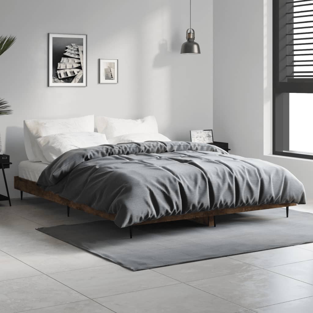 füstös tölgy színű szerelt fa ágykeret matrac nélkül 140x190 cm