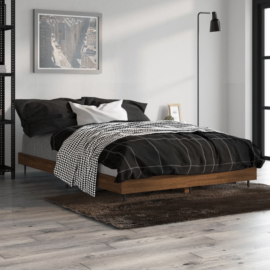 barna tölgy színű szerelt fa ágykeret matrac nélkül 120x190 cm