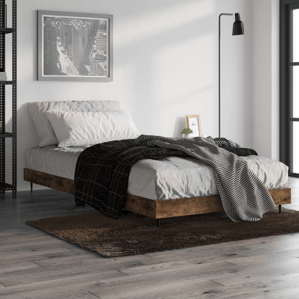 füstös tölgy színű szerelt fa ágykeret matrac nélkül 90x190 cm