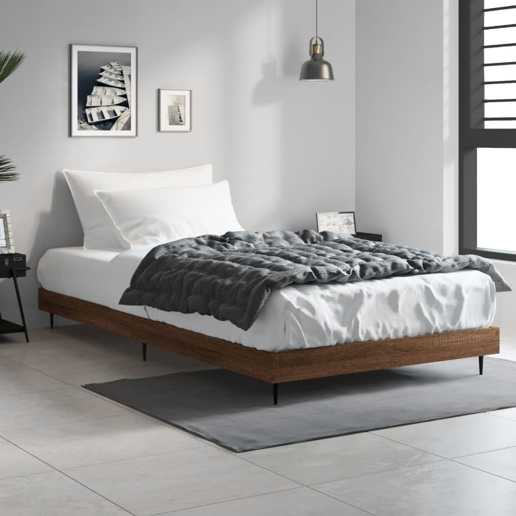 barna tölgy színű szerelt fa ágykeret matrac nélkül 90x190 cm