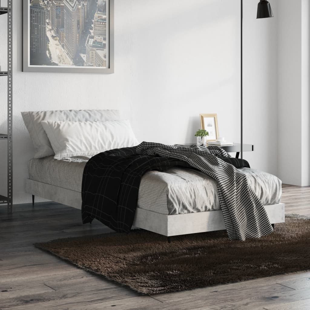 betonszürke szerelt fa ágykeret 75 x 190 cm