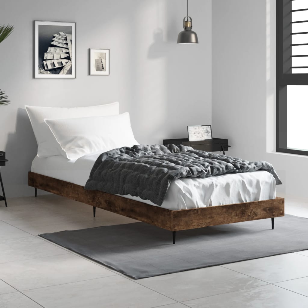 füstös tölgy színű szerelt fa ágykeret matrac nélkül 75x190 cm