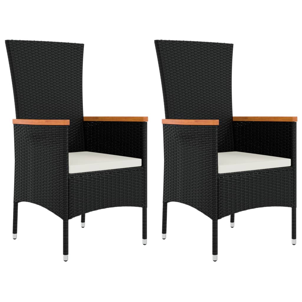 3 részes fekete polyrattan kerti étkezőgarnitúra párnákkal