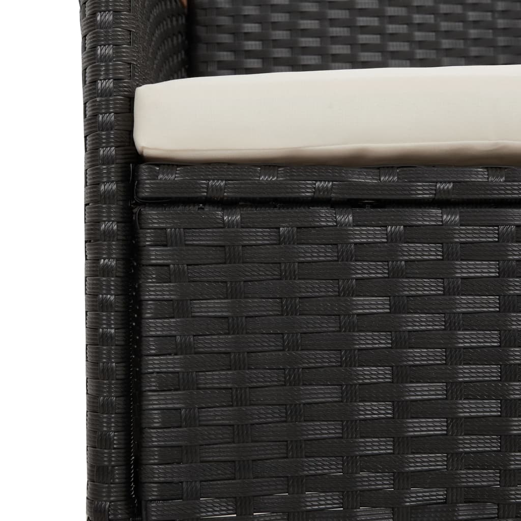3 részes fekete polyrattan kerti étkezőgarnitúra párnákkal