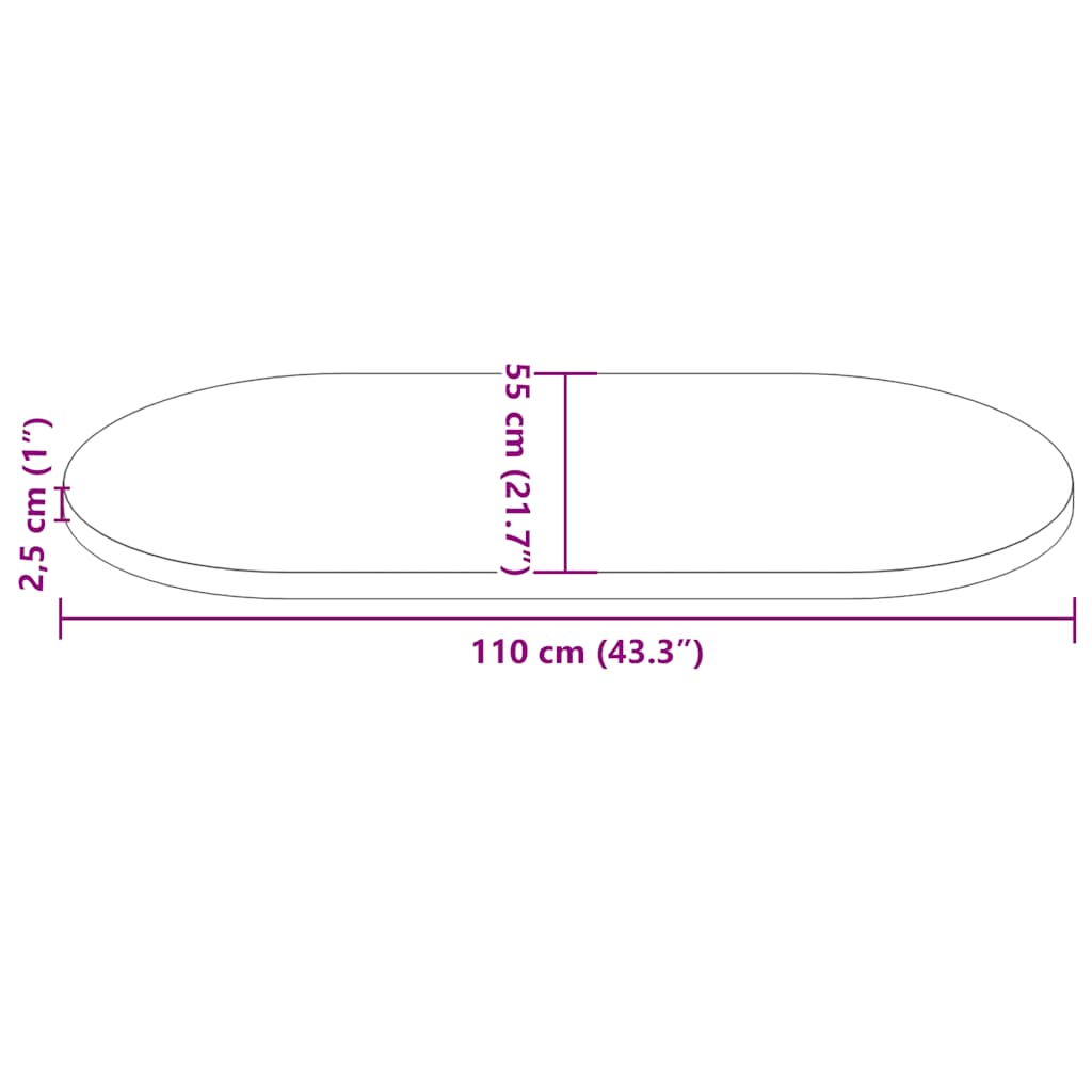 tömör fenyőfa asztallap 110 x 55 x 2,5 cm ovális