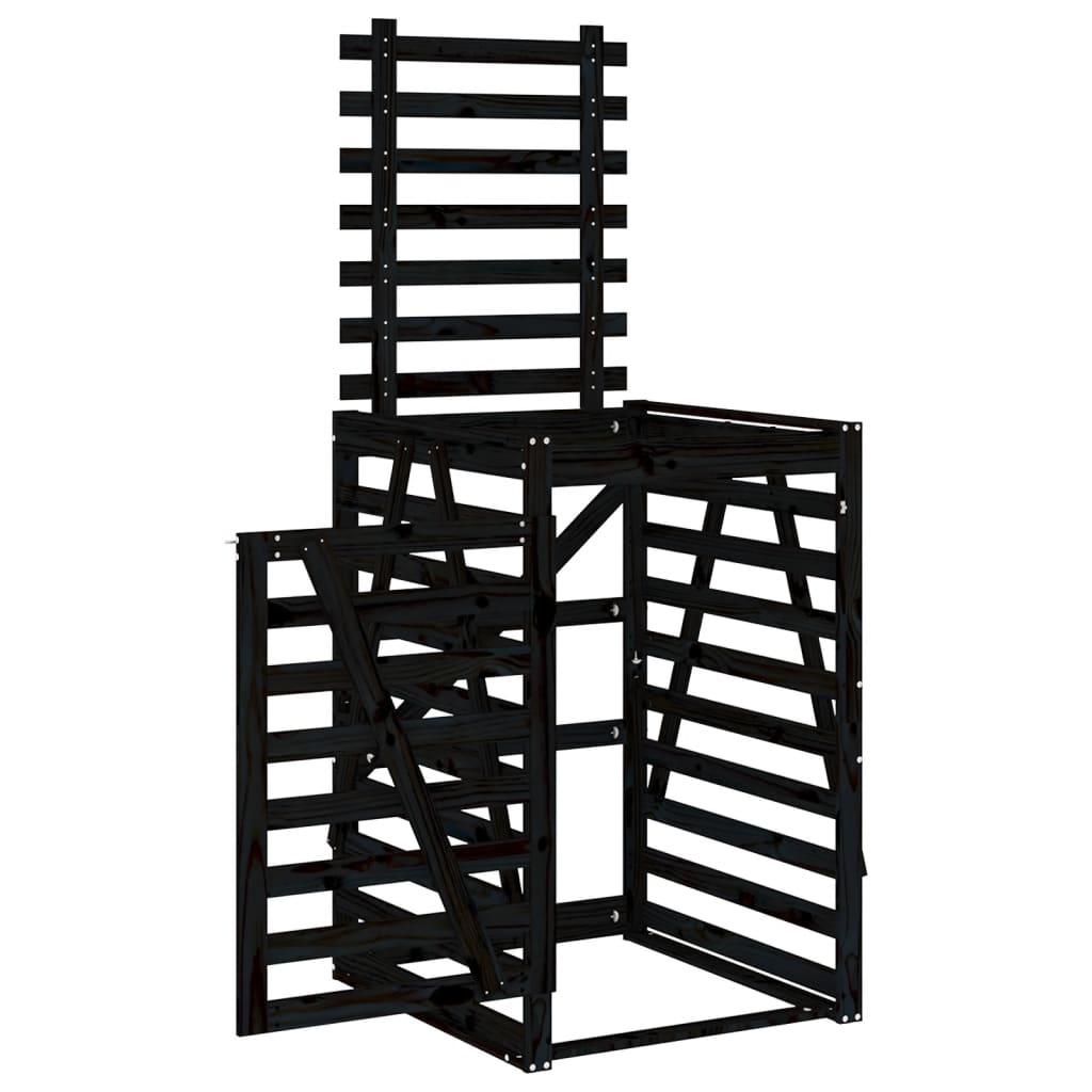 fekete tömör fenyőfa szemeteskuka tároló 84x90x128,5 cm
