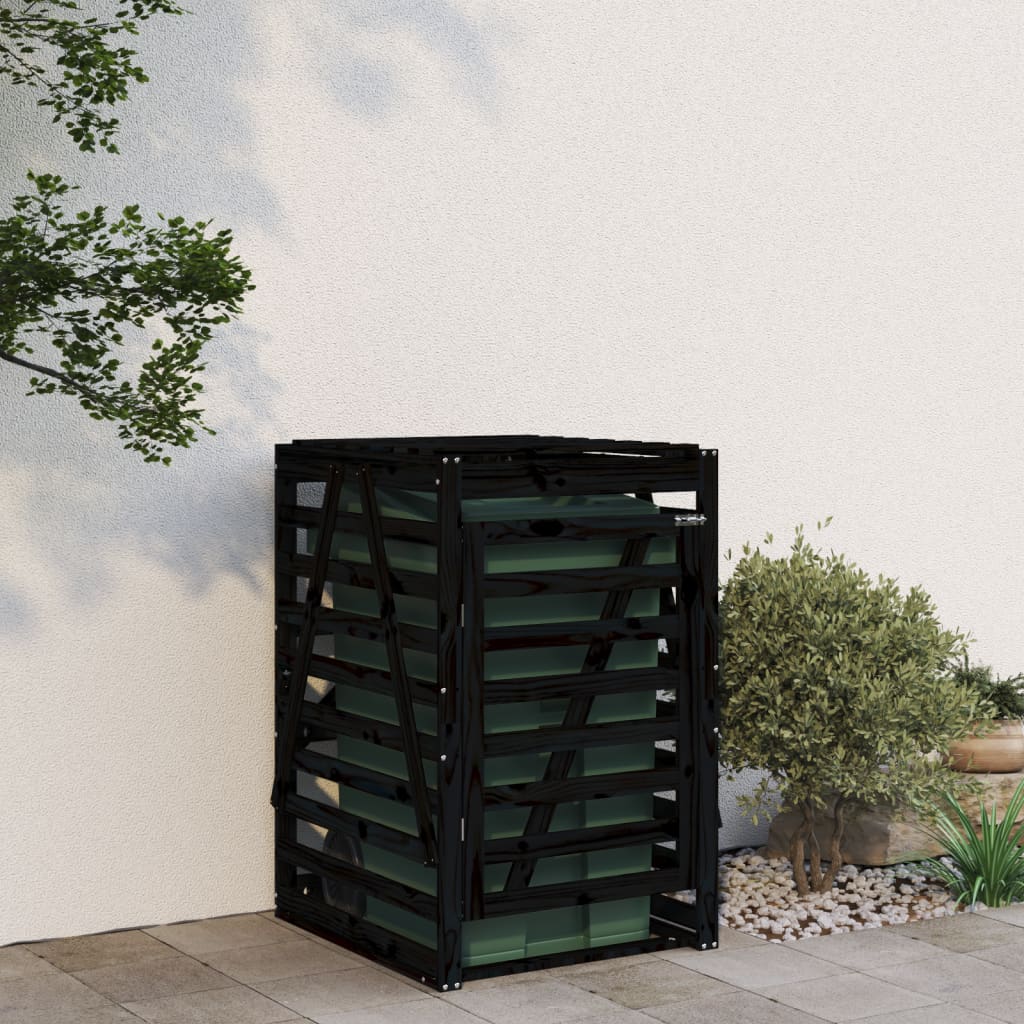 fekete tömör fenyőfa szemeteskuka tároló 84x90x128,5 cm