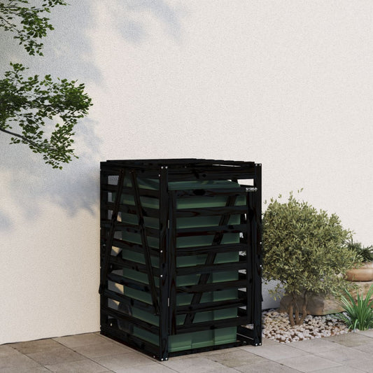 fekete tömör fenyőfa szemeteskuka tároló 84x90x128,5 cm