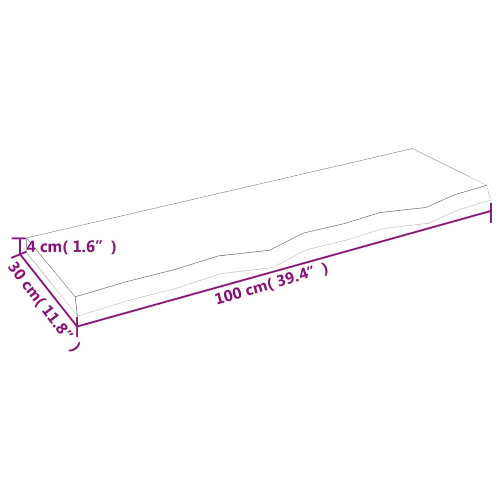 kezeletlen tömör tölgyfa fali polc 100x30x(2-4) cm