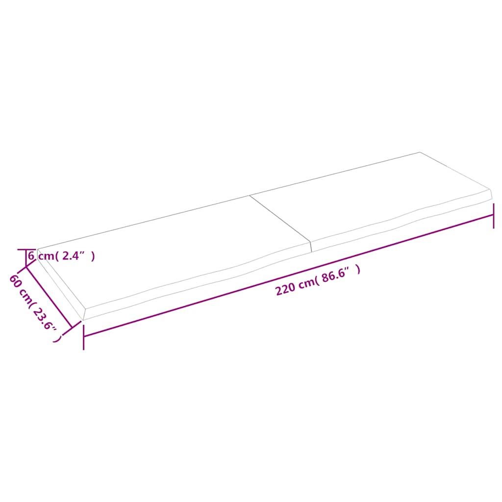kezeletlen tömör tölgyfa fali polc 220x60x(2-6) cm