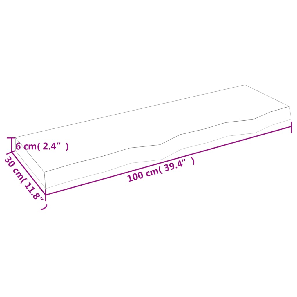 világosbarna kezelt tömör tölgyfa fali polc 100x30x(2-6) cm
