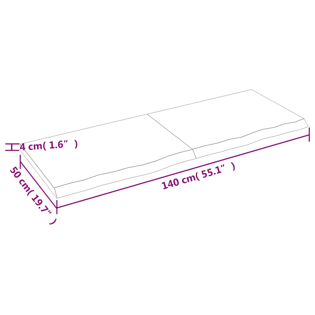 világosbarna kezelt tömör tölgyfa fali polc 140 x 50 x (2-4) cm