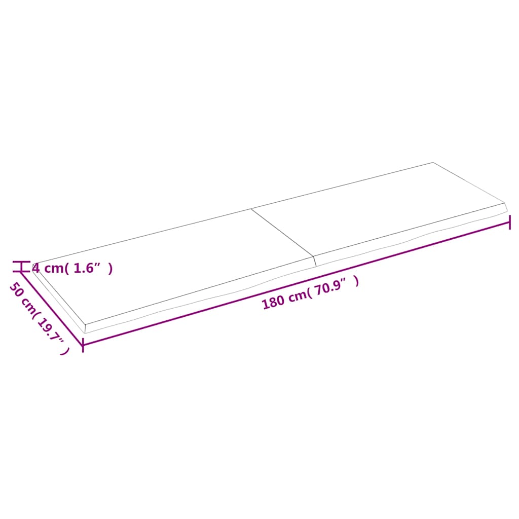 világosbarna kezelt tömör tölgyfa fali polc 180 x 50 x (2-4) cm