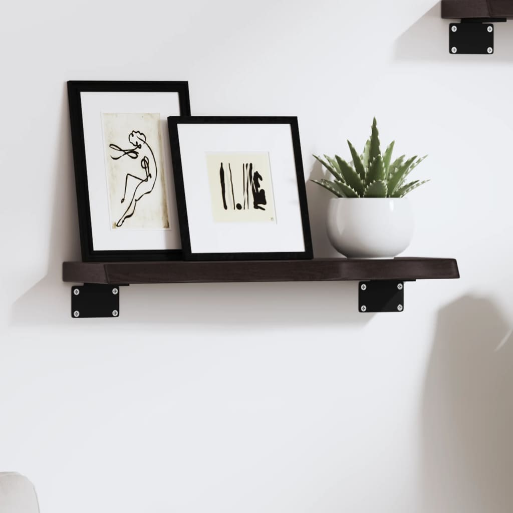 sötétbarna kezelt tömör tölgyfa fali polc 40x10x2 cm
