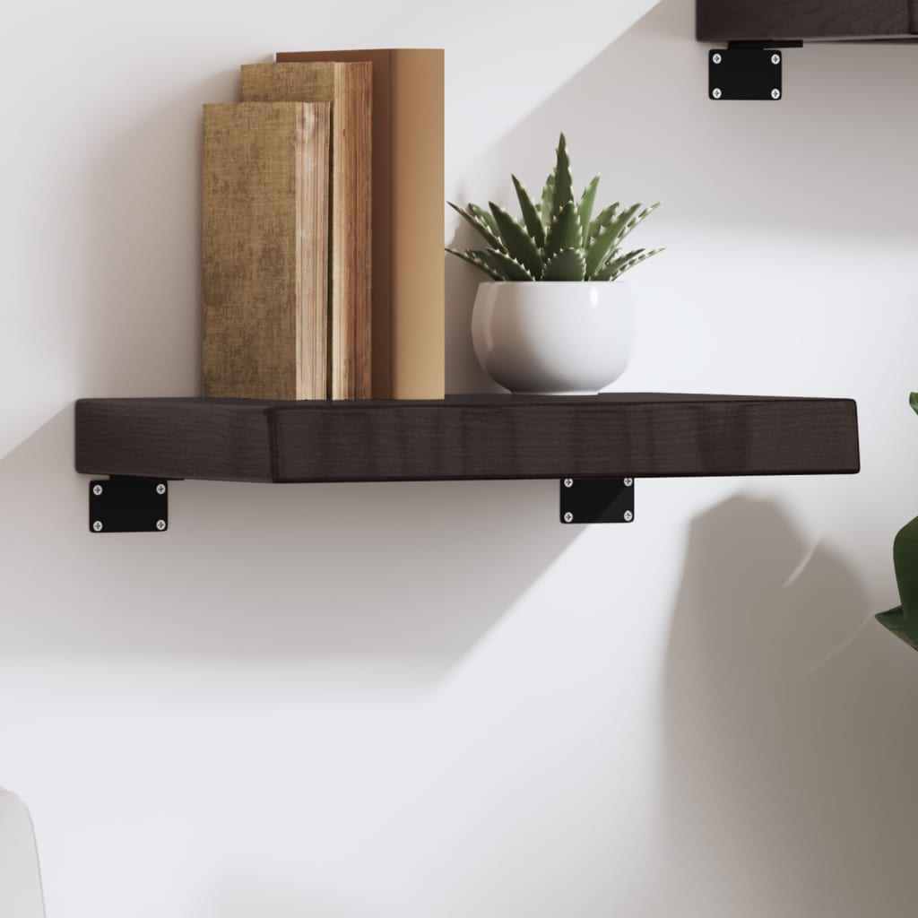 sötétbarna kezelt tömör tölgyfa fali polc 40x30x(2-6) cm