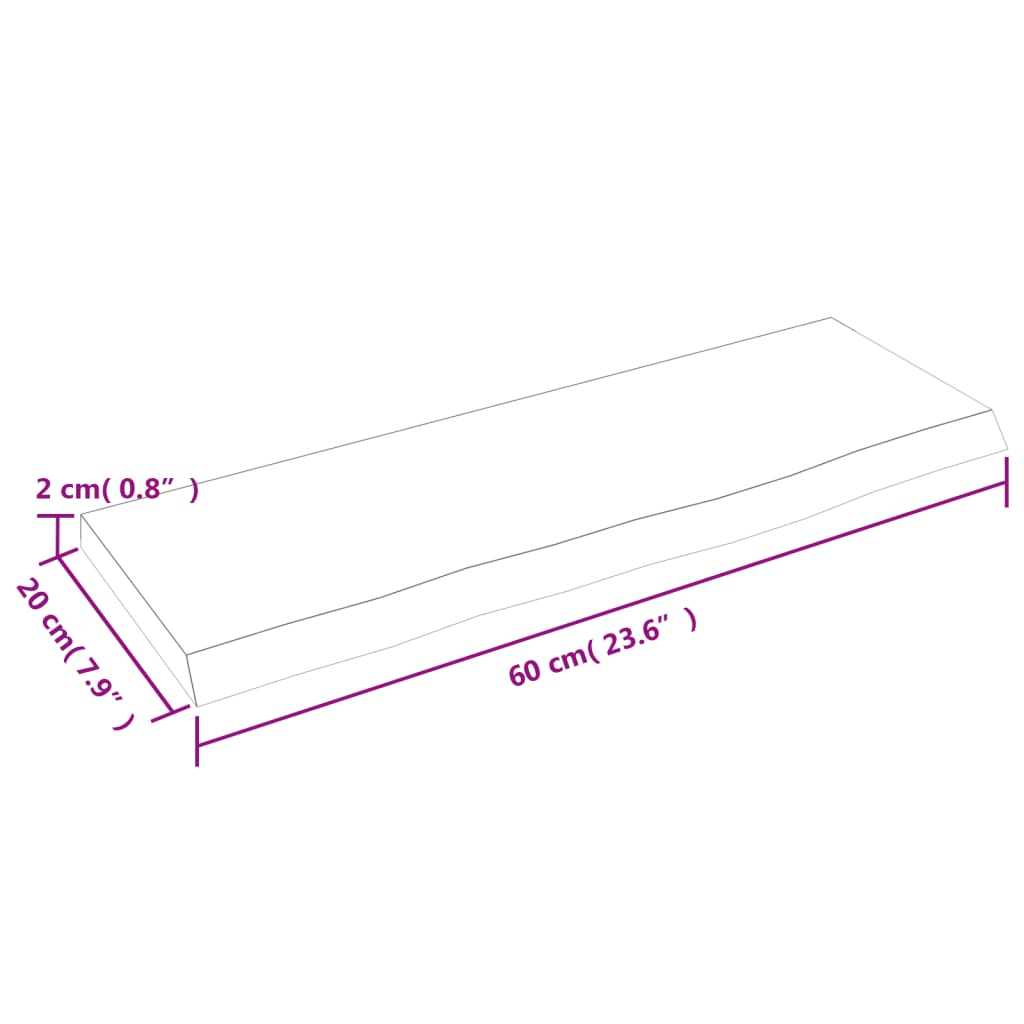 sötétbarna kezelt tömör tölgyfa fali polc 60x20x2 cm