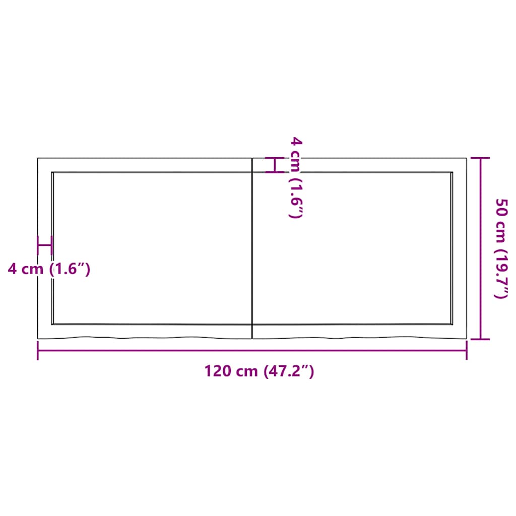 sötétbarna kezelt tömör tölgyfa fali polc 120 x 50 x (2-4) cm