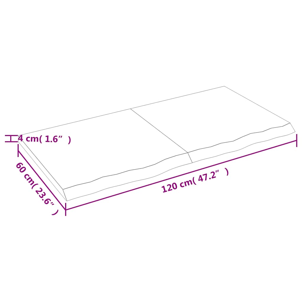 sötétbarna kezelt tömör tölgyfa fali polc 120 x 60 x (2-4) cm