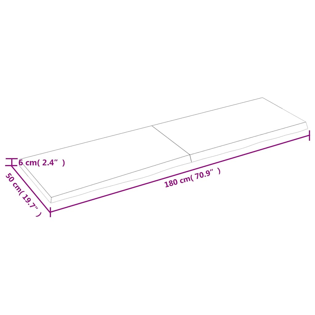 sötétbarna kezelt tömör tölgyfa fali polc 180 x 50 x (2-6) cm