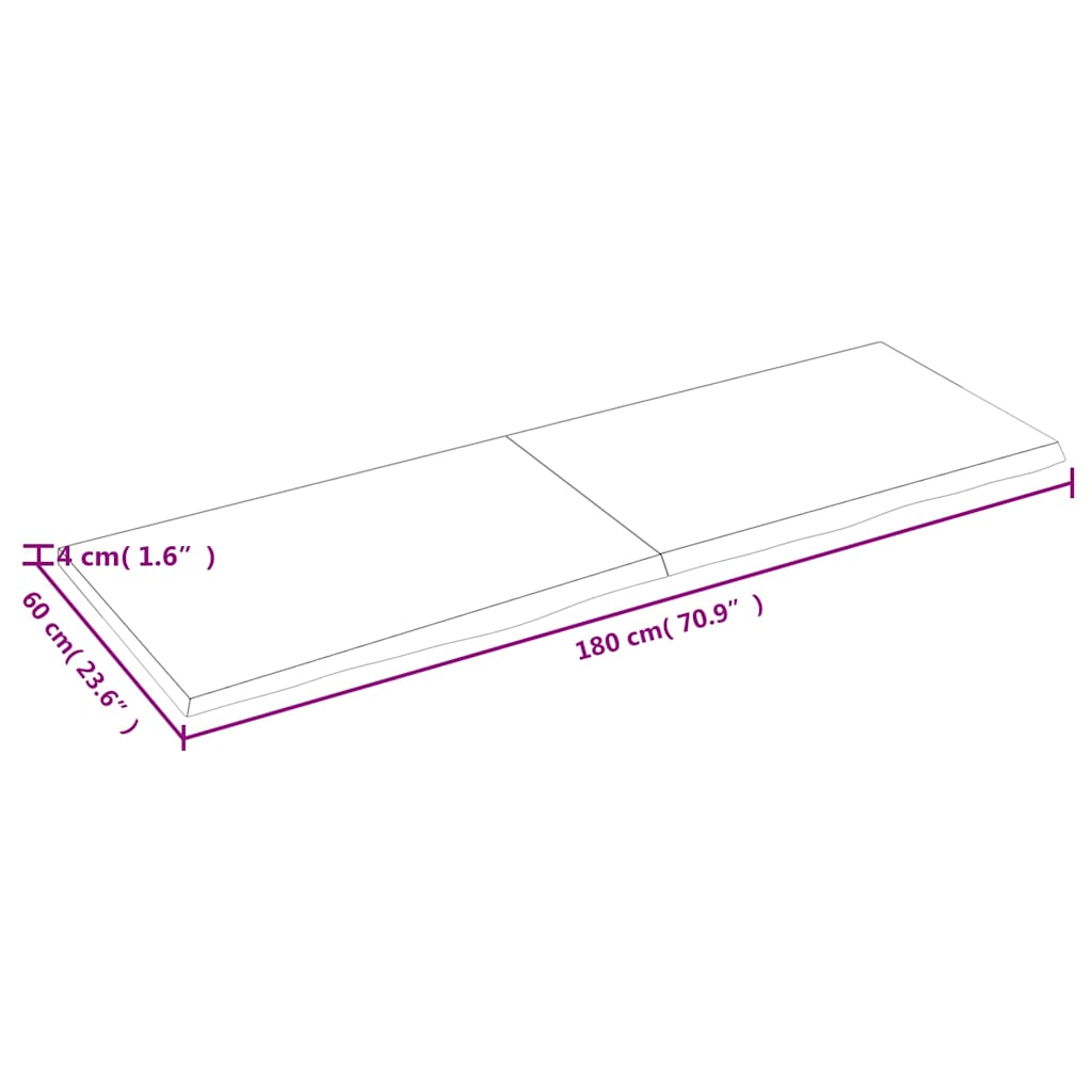sötétbarna kezelt tömör tölgyfa fali polc 180 x 60 x (2-4) cm