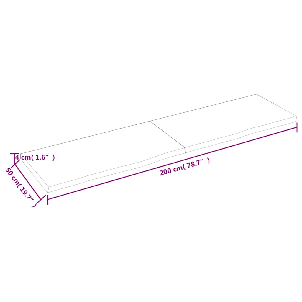sötétbarna kezelt tömör tölgyfa fali polc 200 x 50 x (2-4) cm
