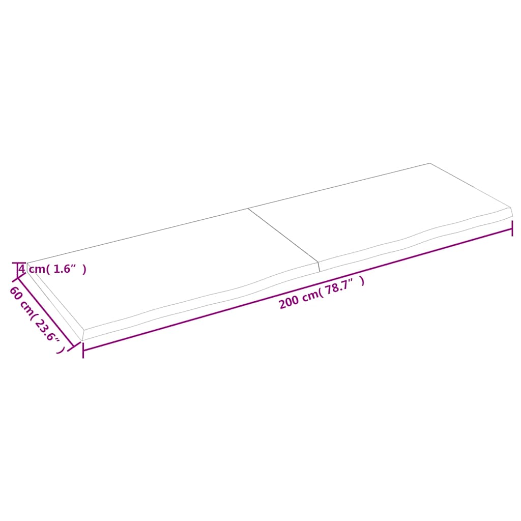 sötétbarna kezelt tömör tölgyfa fali polc 200 x 60 x (2-4) cm