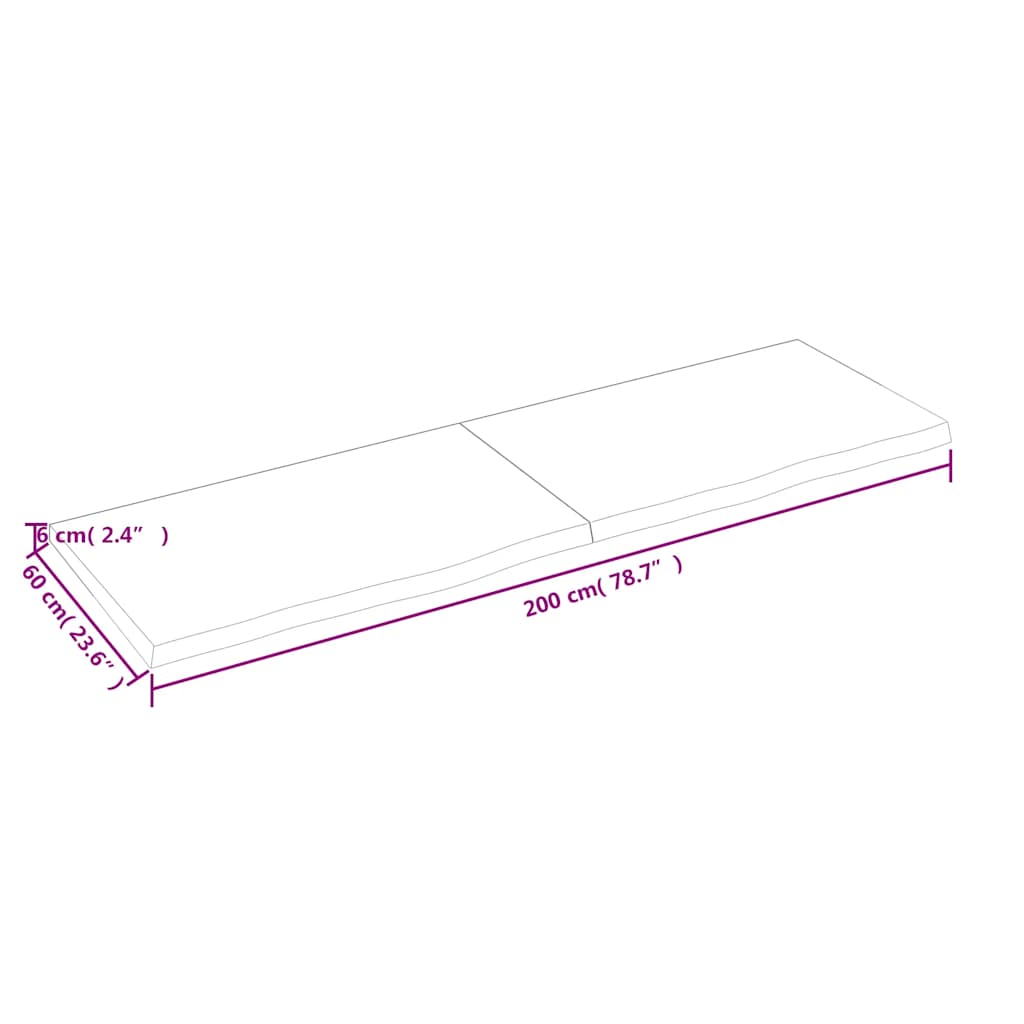 sötétbarna kezelt tömör tölgyfa fali polc 200 x 60 x (2-6) cm