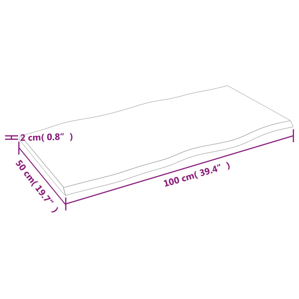 asztallap 100x50x2 cm kezeletlen tömörfa tölgyfa élőszegélyes