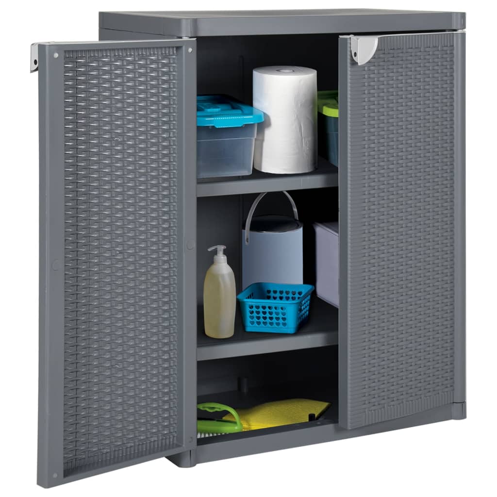 szürke PP rattan kerti tárolószekrény 65 x 45 x 88 cm