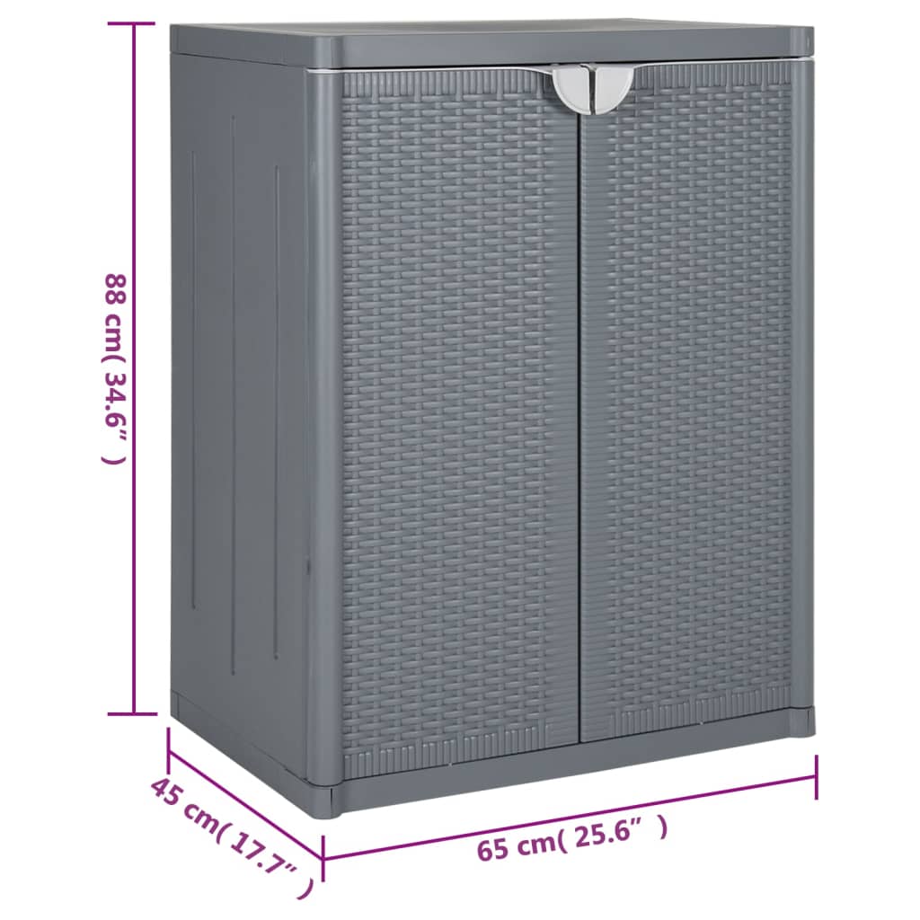 szürke PP rattan kerti tárolószekrény 65 x 45 x 88 cm
